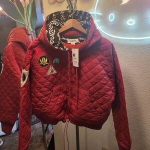 💝💝💝Desigual Red and Black Quilted Jacket with Graphic Lining💝💝💝